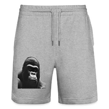 Silberrücken-Gorilla - Stanley/Stella Unisex Bio Joggingshorts Trainer  - Grau meliert - Vorne - Nik (191cm) & Marisol (170cm)