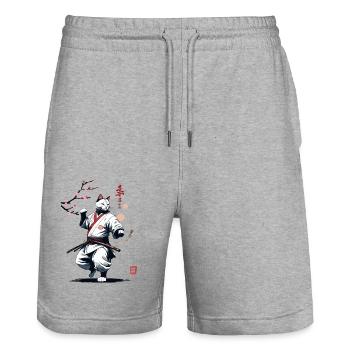 Karate Cat Japan Ukiyo-E Streetwear Design - Stanley/Stella Trainer Unisex Organic Jogging Shorts - heather grey - Front - Nik (191cm) & Marisol (170cm)