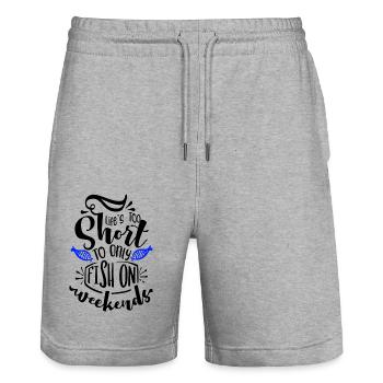 Life is too short to only fish on weekends - Stanley/Stella Trainer Unisex Organic Jogging Shorts - heather grey - Front - Nik (191cm) & Marisol (170cm)