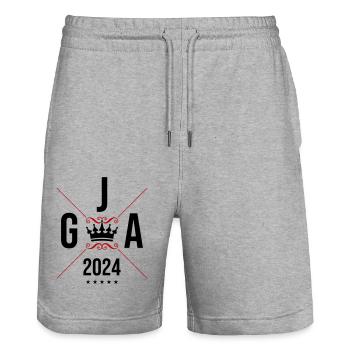 Jga 2024 Junggesellenabschied - Stanley/Stella Unisex Bio Joggingshorts Trainer  - Grau meliert - Vorne - Nik (191cm) & Marisol (170cm)