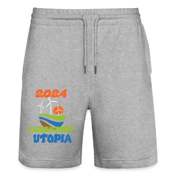 Ship of Fools Utopia 2024 - Dates - Stanley/Stella Trainer Unisex Organic Jogging Shorts - heather grey - Front - Nik (191cm) & Marisol (170cm)