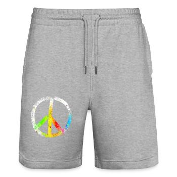 peace sign speckled 02 - Stanley/Stella Trainer Unisex Organic Jogging Shorts - heather grey - Front - Nik (191cm) & Marisol (170cm)