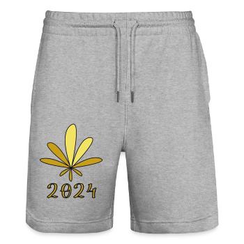 Feuille de chanvre - Short de jogging bio TRAINER Stanley/Stella unisexe - gris chiné - Devant - Nik (191cm) & Marisol (170cm)