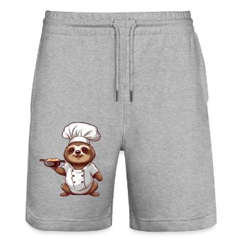 Cute Sloth Comic Chef with Chef's Hat Design - Stanley/Stella Trainer Unisex Organic Jogging Shorts - heather grey - Front - Nik (191cm) & Marisol (170cm)
