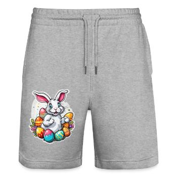 Easter Bunny / Easter / Eggs / Holidays / Easter - Stanley/Stella Trainer Unisex Organic Jogging Shorts - heather grey - Front - Nik (191cm) & Marisol (170cm)