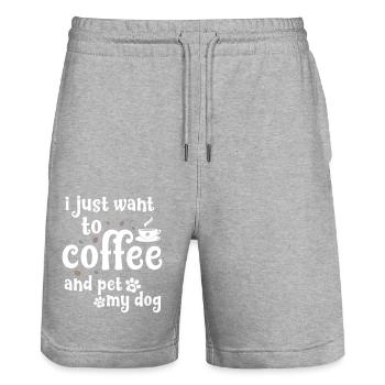Je veux juste un café et caresser mon chien - Short de jogging bio TRAINER Stanley/Stella unisexe - gris chiné - Devant - Nik (191cm) & Marisol (170cm)