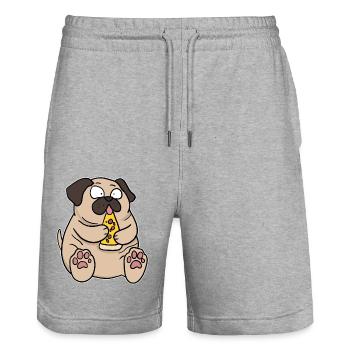 Fat Pug Dog Eating Pizza Funny Comic Style - Stanley/Stella Trainer Unisex Organic Jogging Shorts - heather grey - Front - Nik (191cm) & Marisol (170cm)
