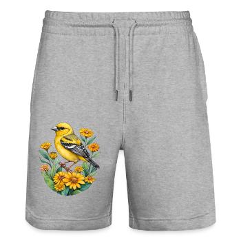 Pinson jaune - Short de jogging bio TRAINER Stanley/Stella unisexe - gris chiné - Devant - Nik (191cm) & Marisol (170cm)