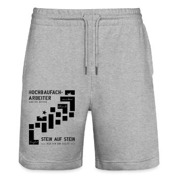 Ouvrier de la construction en bâtiment maçon - Short de jogging bio TRAINER Stanley/Stella unisexe - gris chiné - Devant - Nik (191cm) & Marisol (170cm)