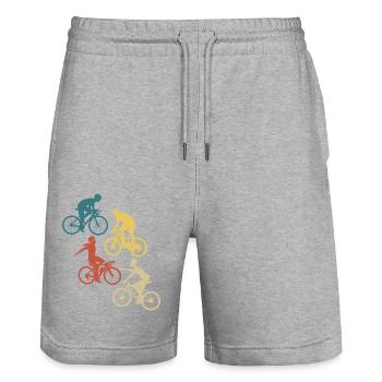 Vintage Retro Bike - Stanley/Stella Trainer Unisex Organic Jogging Shorts - heather grey - Front - Nik (191cm) & Marisol (170cm)