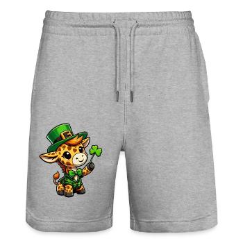 Dessin animé de la girafe de la Saint-Patrick - Short de jogging bio TRAINER Stanley/Stella unisexe - gris chiné - Devant - Nik (191cm) & Marisol (170cm)