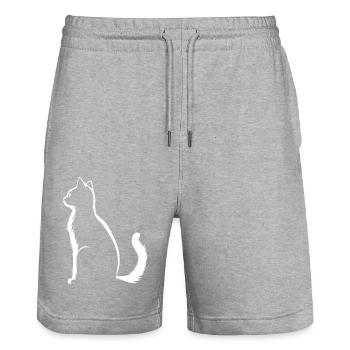 cat, cat motif, cute, gift, gift ideas - Stanley/Stella Trainer Unisex Organic Jogging Shorts - heather grey - Front - Nik (191cm) & Marisol (170cm)