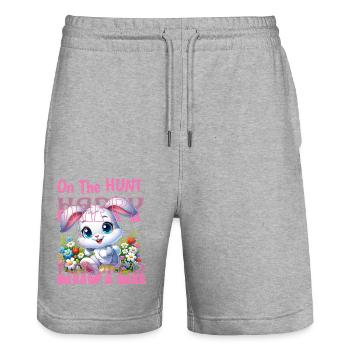 OSTERHASE "Frohe Ostern" - Stanley/Stella Unisex Bio Joggingshorts Trainer  - Grau meliert - Vorne - Nik (191cm) & Marisol (170cm)