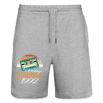 Vintage 1992 Born Original 1992 Birthday - Stanley/Stella Trainer Unisex Organic Jogging Shorts - heather grey - Front - Nik (191cm) & Marisol (170cm)