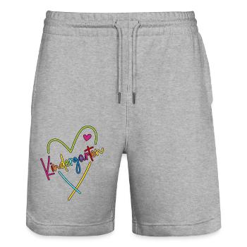 Kindergarten Herz - Stanley/Stella Unisex Bio Joggingshorts Trainer  - Grau meliert - Vorne - Nik (191cm) & Marisol (170cm)