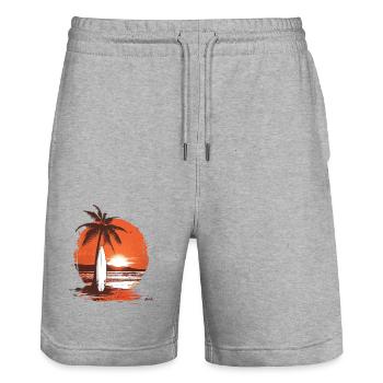 Lever du soleil Surf Île tropicale - Short de jogging bio TRAINER Stanley/Stella unisexe - gris chiné - Devant - Nik (191cm) & Marisol (170cm)