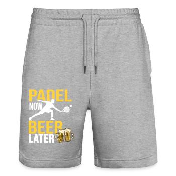 Padel now beer after padel and beer - Short de jogging bio TRAINER Stanley/Stella unisexe - gris chiné - Devant - Nik (191cm) & Marisol (170cm)