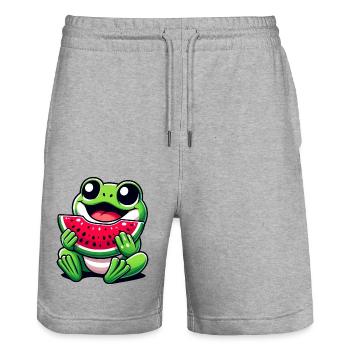 Frog Watermelon Fruity Funny - Stanley/Stella Trainer Unisex Organic Jogging Shorts - heather grey - Front - Nik (191cm) & Marisol (170cm)