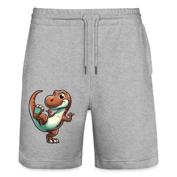 Dino T-Rex danseur danseur dinosaure - Short de jogging bio TRAINER Stanley/Stella unisexe - gris chiné - Devant - Nik (191cm) & Marisol (170cm)