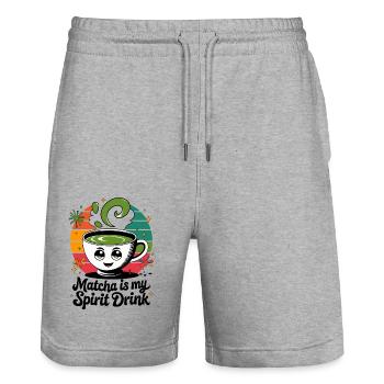 Matcha Is My Spirit Drink - Stanley/Stella Unisex Bio Joggingshorts Trainer  - Grau meliert - Vorne - Nik (191cm) & Marisol (170cm)