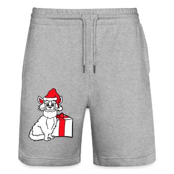 Santa Claus Cat Winter Christmas Gift - Stanley/Stella Trainer Unisex Organic Jogging Shorts - heather grey - Front - Nik (191cm) & Marisol (170cm)