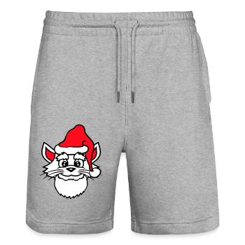 Santa Claus Cat Winter Christmas Hat Head - Stanley/Stella Trainer Unisex Organic Jogging Shorts - heather grey - Front - Nik (191cm) & Marisol (170cm)