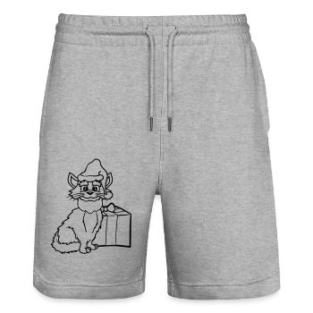 Santa Claus Cat Winter Christmas Gift - Stanley/Stella Trainer Unisex Organic Jogging Shorts - heather grey - Front - Nik (191cm) & Marisol (170cm)