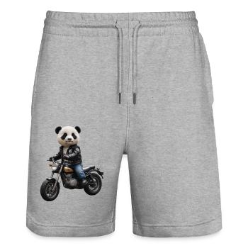 Biker Panda - Stanley/Stella Unisex Bio Joggingshorts Trainer  - Grau meliert - Vorne - Nik (191cm) & Marisol (170cm)