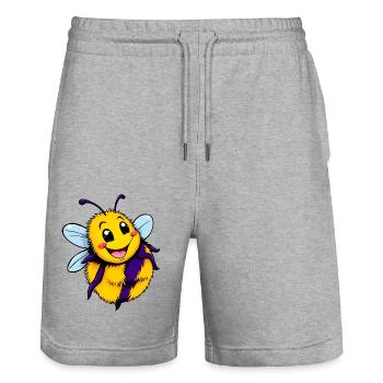 Happy Bumblebee Dessin animé Illustration - Short de jogging bio TRAINER Stanley/Stella unisexe - gris chiné - Devant - Nik (191cm) & Marisol (170cm)