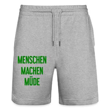 People make you tired - Funny saying - Stanley/Stella Trainer Unisex Organic Jogging Shorts - heather grey - Front - Nik (191cm) & Marisol (170cm)