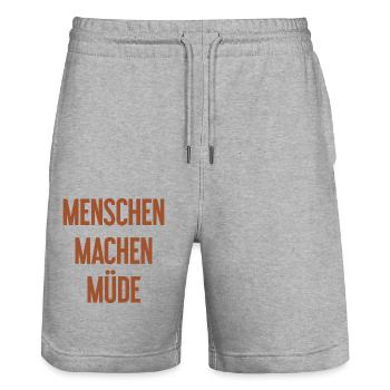 People make you tired - Funny saying - Stanley/Stella Trainer Unisex Organic Jogging Shorts - heather grey - Front - Nik (191cm) & Marisol (170cm)