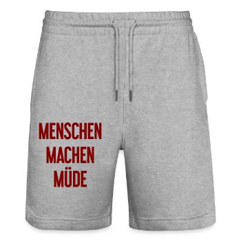 People make you tired - Funny saying - Stanley/Stella Trainer Unisex Organic Jogging Shorts - heather grey - Front - Nik (191cm) & Marisol (170cm)