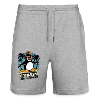 Optimismus Steht Dir Gut Surfen Pinguin - Stanley/Stella Unisex Bio Joggingshorts Trainer  - Grau meliert - Vorne - Nik (191cm) & Marisol (170cm)