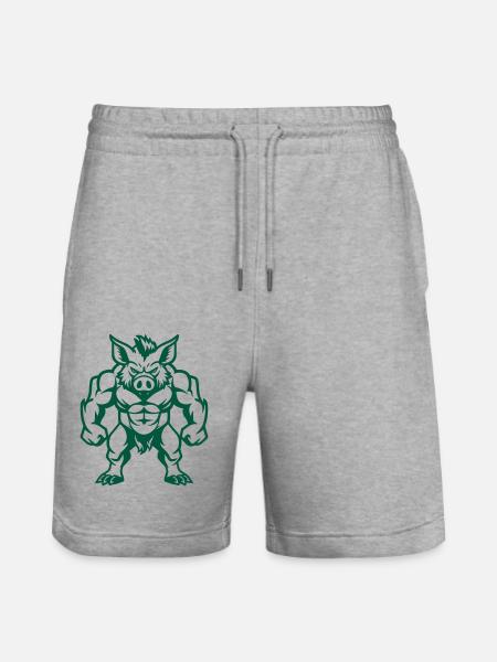 Wild Boar Comic - Stanley/Stella Trainer Unisex Organic Jogging Shorts - heather grey