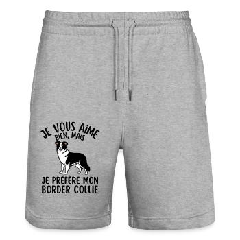 je vous aime bien je préfère mon border collie - Short de jogging bio TRAINER Stanley/Stella unisexe - gris chiné - Devant - Nik (191cm) & Marisol (170cm)