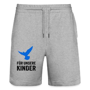 Für unsere Kinder - Friedenstaube - Stanley/Stella Unisex Bio Joggingshorts Trainer  - Grau meliert - Vorne - Nik (191cm) & Marisol (170cm)