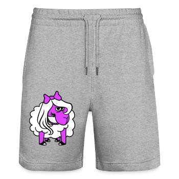 mouton offensé fille femme mauvais œil joli - Short de jogging bio TRAINER Stanley/Stella unisexe - gris chiné - Devant - Nik (191cm) & Marisol (170cm)