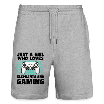 Gamer & Elephants Video Games & Majestic Power - Stanley/Stella Trainer Unisex Organic Jogging Shorts - heather grey - Front - Nik (191cm) & Marisol (170cm)