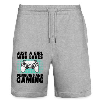 Gamer und Pinguine: Videospiele und eisige Abenteuer - Stanley/Stella Unisex Bio Joggingshorts Trainer  - Grau meliert - Vorne - Nik (191cm) & Marisol (170cm)