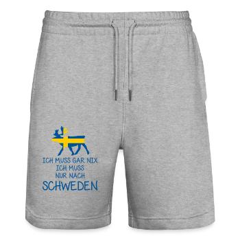 Ich muss gar nix - Ich muss nur nach Schweden - Stanley/Stella Unisex Bio Joggingshorts Trainer  - Grau meliert - Vorne - Nik (191cm) & Marisol (170cm)