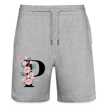 Buchstabe p rosa Blumen - Stanley/Stella Unisex Bio Joggingshorts Trainer  - Grau meliert - Vorne - Nik (191cm) & Marisol (170cm)