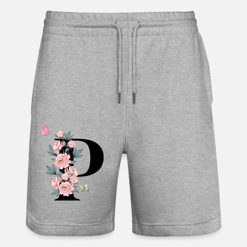 Lettre p fleurs rose - Short de jogging bio TRAINER Stanley/Stella unisexe - gris chiné