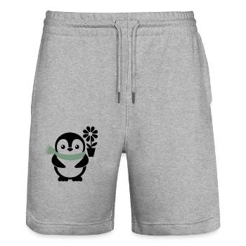 Pingouin mignon avec fleur pour tout le monde - Short de jogging bio TRAINER Stanley/Stella unisexe - gris chiné - Devant - Nik (191cm) & Marisol (170cm)