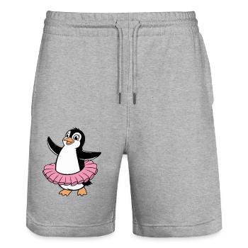 Cheerful penguin in ballet style - Stanley/Stella Trainer Unisex Organic Jogging Shorts - heather grey - Front - Nik (191cm) & Marisol (170cm)