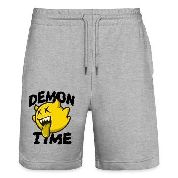 Le Temps du Démon - Fantôme Jaune - Short de jogging bio TRAINER Stanley/Stella unisexe - gris chiné - Devant - Nik (191cm) & Marisol (170cm)
