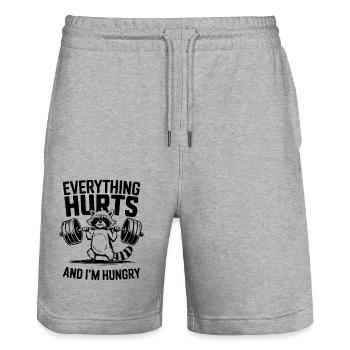 Fitness Gym Sport Weightlifting - Everything Hurts - Stanley/Stella Unisex Bio Joggingshorts Trainer  - Grau meliert - Vorne - Nik (191cm) & Marisol (170cm)