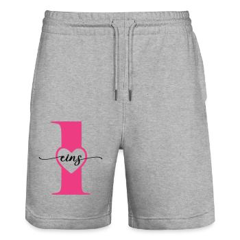 Ziffer Eins 1 mit Herz - Stanley/Stella Unisex Bio Joggingshorts Trainer  - Grau meliert - Vorne - Nik (191cm) & Marisol (170cm)