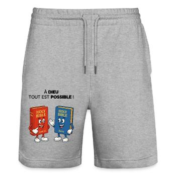 Bibel T-Shirt - Stanley/Stella Unisex Bio Joggingshorts Trainer  - Grau meliert - Vorne - Nik (191cm) & Marisol (170cm)