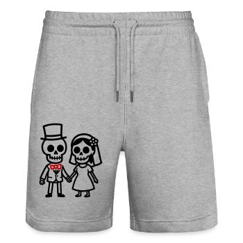 Married Wedding Skull - Stanley/Stella Trainer Unisex Organic Jogging Shorts - heather grey - Front - Nik (191cm) & Marisol (170cm)