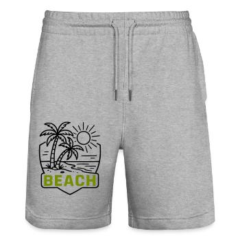 Beach Island Palm Trees - Stanley/Stella Trainer Unisex Organic Jogging Shorts - heather grey - Front - Nik (191cm) & Marisol (170cm)